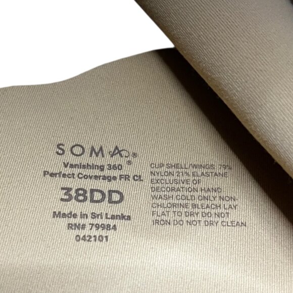 Soma Bra 38DD Vanishing Back 360‎ Perfect Coverage Front Close Underwire Beige - Picture 3 of 3